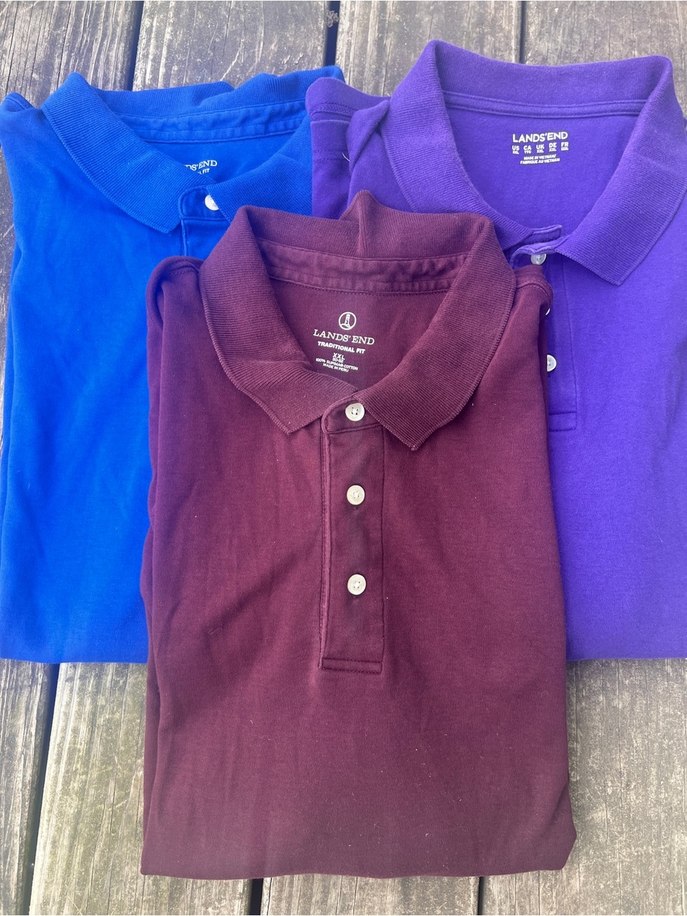 3 Lands End Mens Supima Cotton Polo Shirts Tradtional Fit XXL Blue Purple Plum